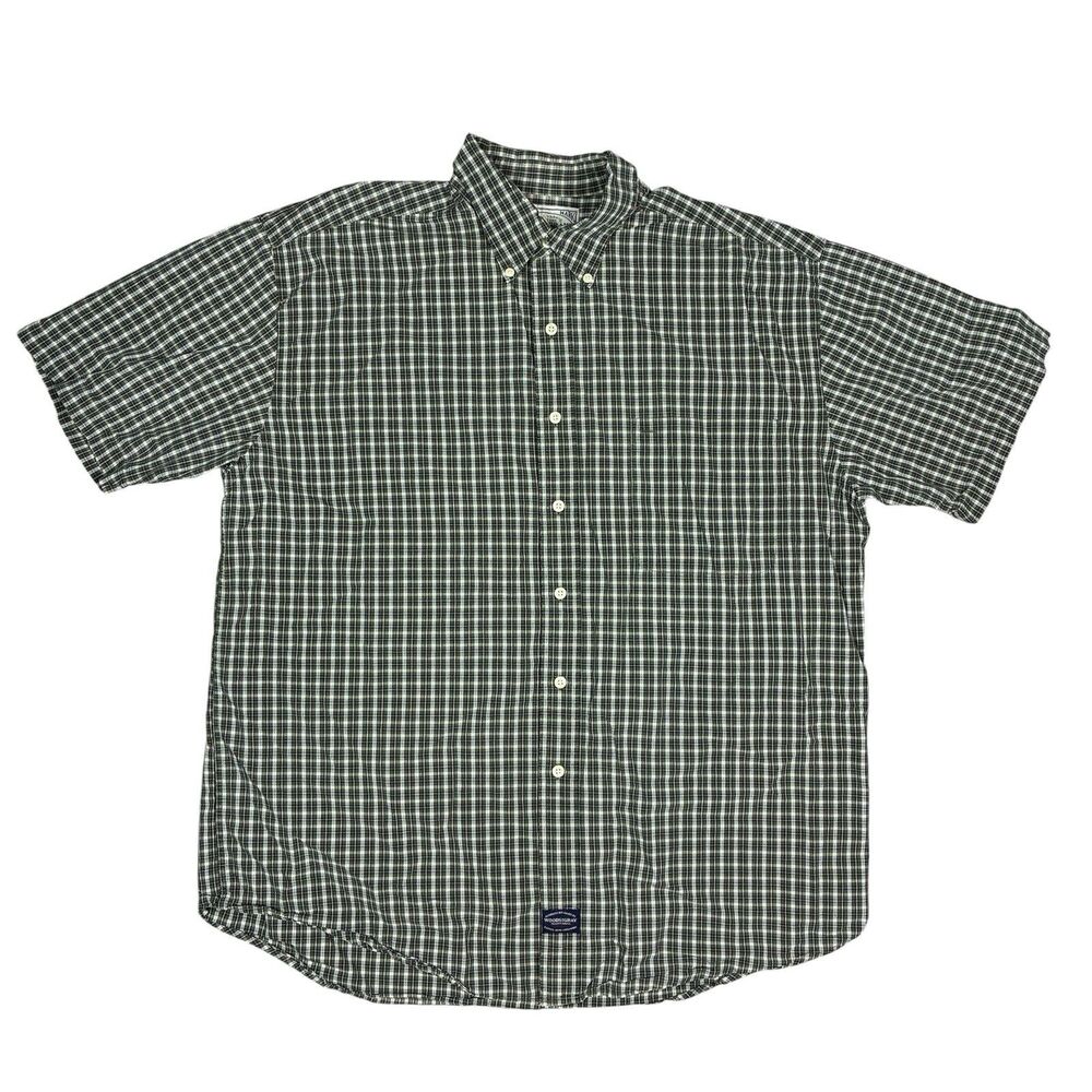 Woods & Gray Men’s Plaid Button-Down Shirt Short Sleeve Green Multicolor Check L